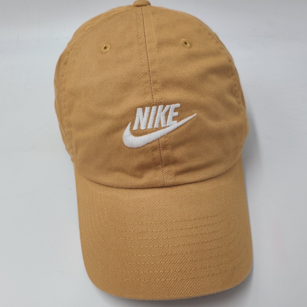 Nike Hat Strapback L-XL Gold White Logo Swoosh Club Cap Sports Golf Outdoors Men